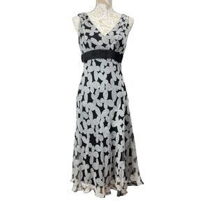 Vintage 90s Y2K Dressbarn Size 4 Butterfly Floral Silk Chiffon Flowy Midi Dress